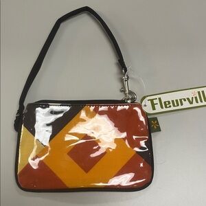 Fleurville Geometric Plastic covered Nylon wristlet/coin purse NWT